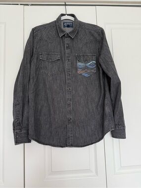 NWOT American Rag Men’s Dark Gray Button-Down Shirt with Patterned Pocket, M